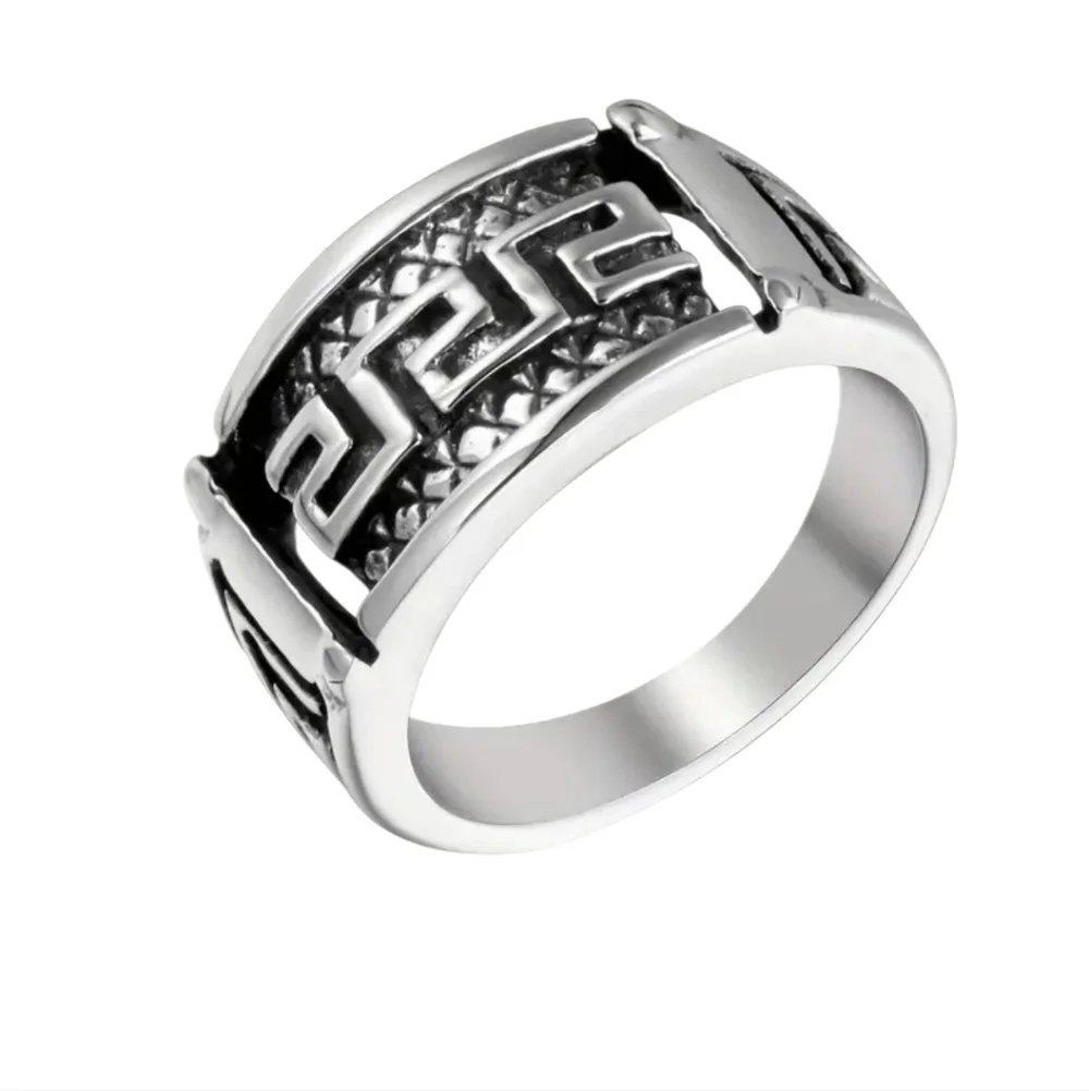 Men's Stainless Steel Greek Key Ring Size 11